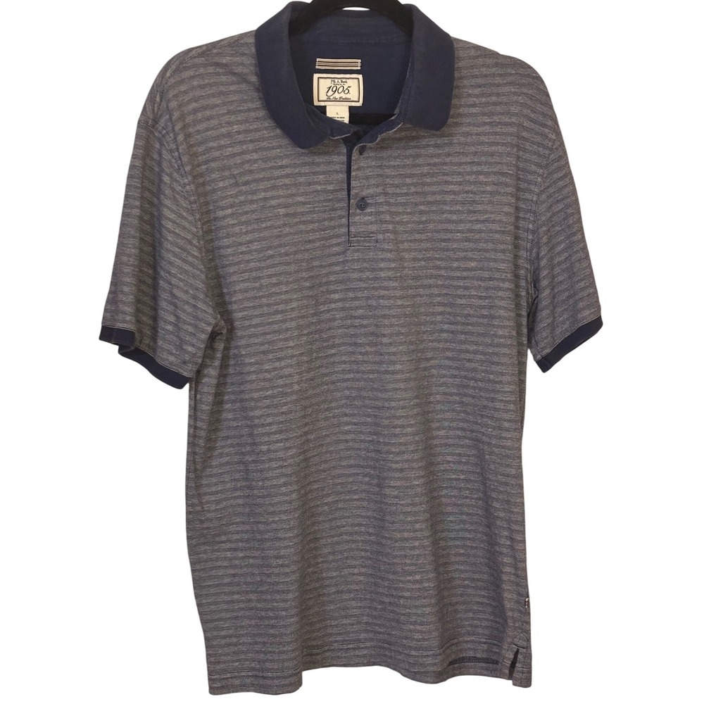 JoS A. Bank 1905 Polo Shirt Stripe Cotton Blend Short Sleeve Mens Large Blue EUC